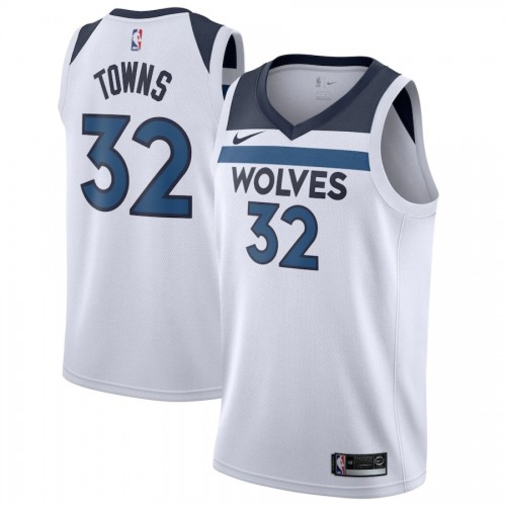 Men's Minnesota Timberwolves Karl-Anthony Towns #32 White Swingman Jersey - Association Edition-Pro Kit Vault | Brand New 26/27 Sports Jerseys